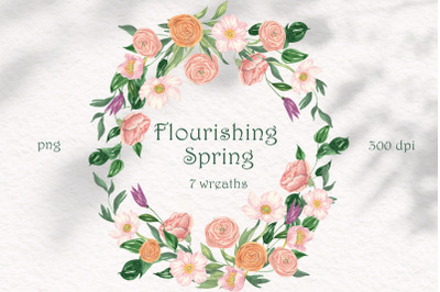 Flourishing Spring - 7 Flower Wreaths PNG