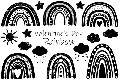 Black Rainbow Valentine&#039;s Day silhouettes. Rainbow Heart SVG