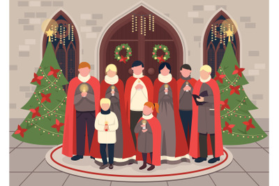 Christmas carol choir flat color vector illustration