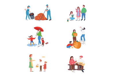 City autumn people flat color vector faceless character set