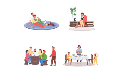 Autumn holiday people flat color vector faceless character set