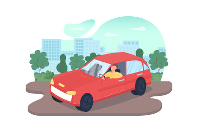 Driving car 2D vector web banner&2C; poster