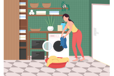 Laundry at home flat color vector illustration