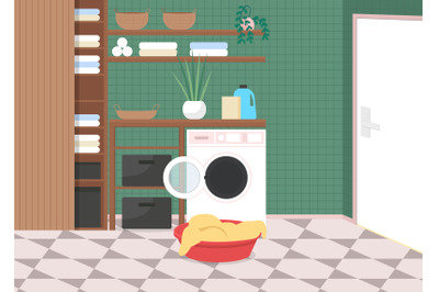Laundry at home flat color vector illustration