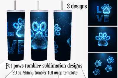 Pet paws tumbler sublimation designs. Skinny tumbler wrap