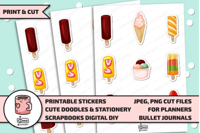Ice Cream Printable Digital Stickers