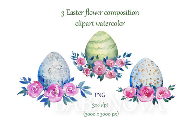 Easter clipart with roses and eggs