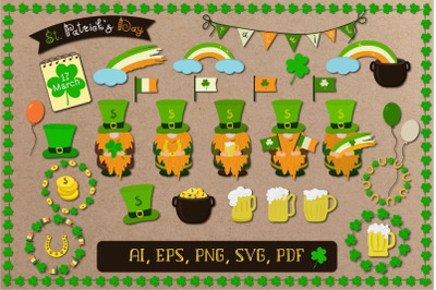 Set of elements for St. Patrick&#039;s Day