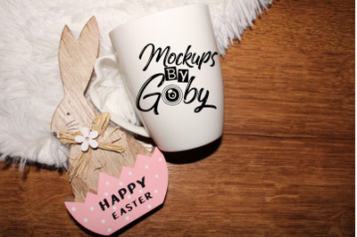 White Mug Mockups&2C; Happy Easter Mock Up&2C; Mockup&2C; Coffee Mug&2C; Flat Lay