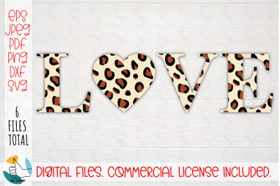 Love SVG. Leopard print DXF, JPEG, PNG file.