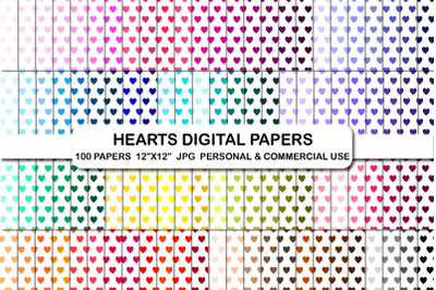 Hearts digital papers, Valentines background pattern papers