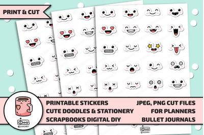 Kawaii Printable Digital Stickers