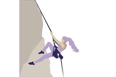 Climb rock, climber woman on wall, mountain sport illustration