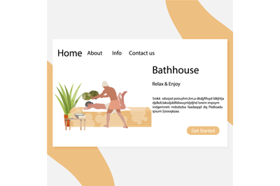 Bathhouse webpage, spa and relax massage, steam room with broom