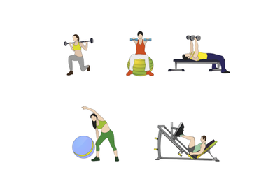 People do exercise various pose. Vector physical workout
