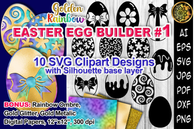 Golden Rainbow Easter Egg Builder SVG Layered Clipart 1