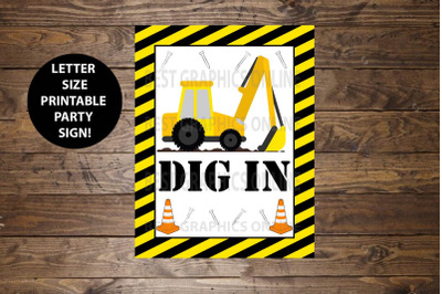 Construction Dig In Station Birthday Party Printable Sign