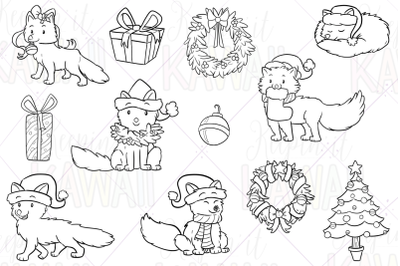 Arctic Fox Christmas Digital Stamps