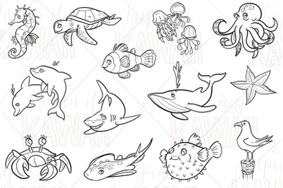 Sea Animals Digital Stamps