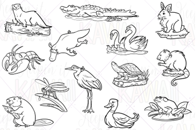 Wetland Animals Digital Stamps