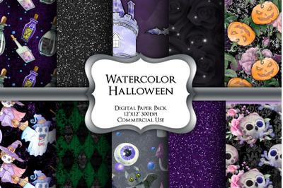 Watercolor Halloween Digital Paper Pack