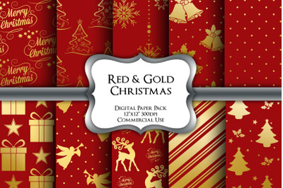 Red &amp; Gold Christmas Digital Paper Pack