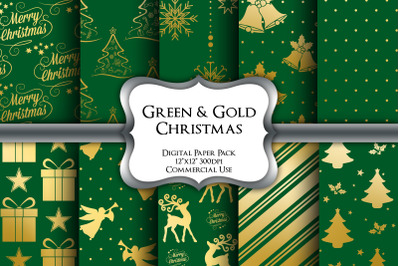 Green &amp; Gold Christmas Digital Paper Pack