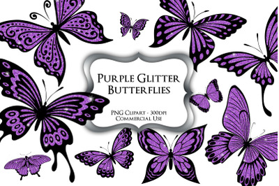 Purple Glitter Butterflies PNG Clipart