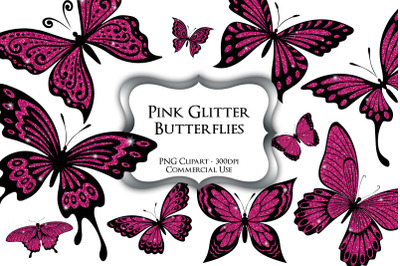 Pink Glitter Butterflies PNG Clipart