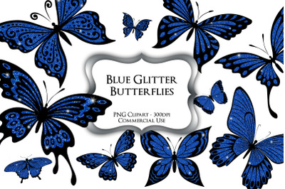 Blue Glitter Butterflies PNG Clipart