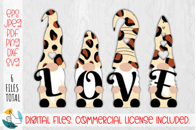 Valentines gnomes SVG. Love leopard Print SVG. Love cutting files.