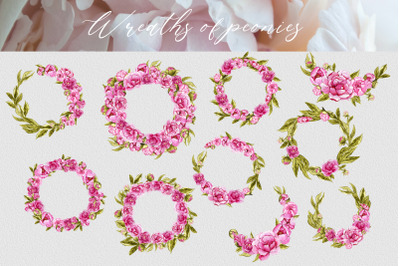 Set of watercolor floral wreaths PNG