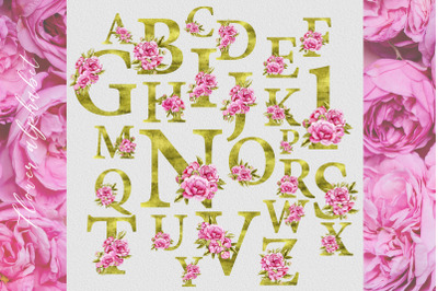 Watercolor  flower alphabet  Letters PNG