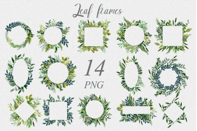 Set of 14 frames from png leaves. Clipart