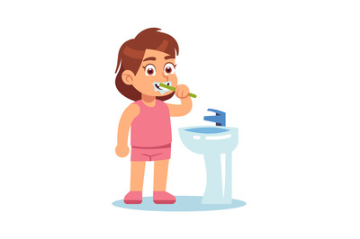 Girl brushing teeth. Cute child in bathroom morning and evening routin