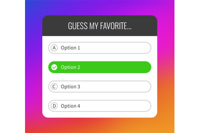 Quiz option. Question interface social media sticker&2C; select and guess