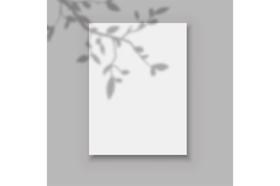 Overlay leaves shadow. Realistic poster on wall front view mockup with