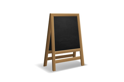 Black wooden food menu board. Realistic restaurant or cafe announcemen