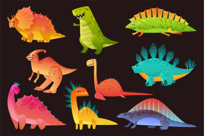 Dinosaur wild animal set. Funny dinosaurs wild animals dragon and natu