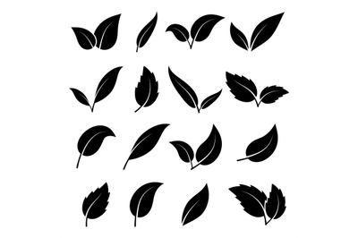 Leaf silhouette. Black leaves of trees and plants various elegance sha