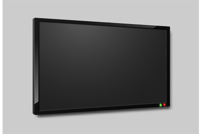 Tv screen angle view. Realistic lcd television black monitor, close up