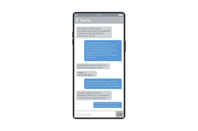 Mobile chat. Smartphone screen messaging app, chatting and texting app