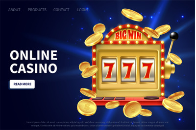 Online casino landing page. Slot machine gamble poster&2C; promotional ba