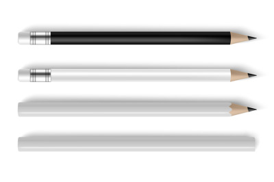 Pencil set. Realistic black and white pencils mockup&2C; corporate office