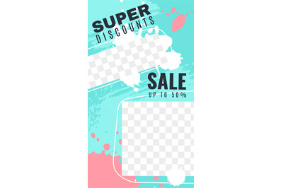 Editable stories background for social media. Super discount and sale