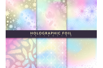 Holographic foil patterns. Trend glitter design pastel hologram textur