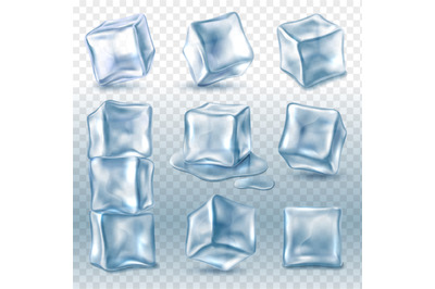 Ice cubes. 3d ice piece various angles collection&2C; transparent frozen