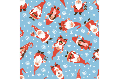 Gnomes seamless pattern. Christmas dwarfs in red white costumes&2C; xmas