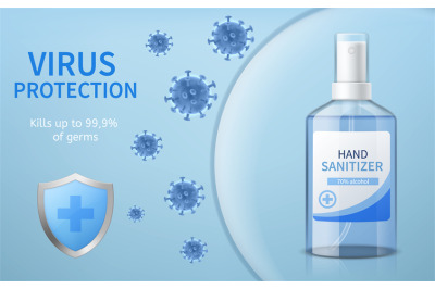 Hand sanitizer. 3d transparent spray bottle&2C; antibacterial alcoholic c