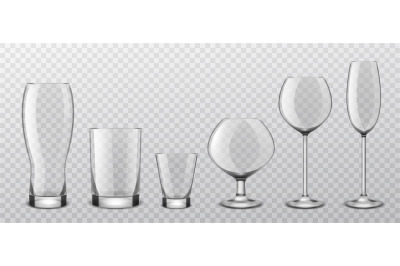 Alcoholic drinks realistic glass glasses. Realistic alcohol cocktail,